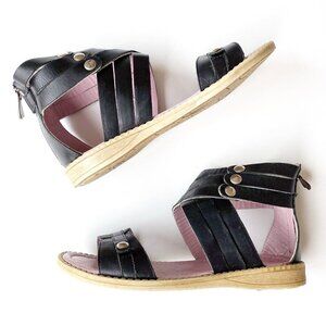 Billowy Girls Black Leather Gladiator Sandals Size 2 EU 33 Zipper Made in Spain